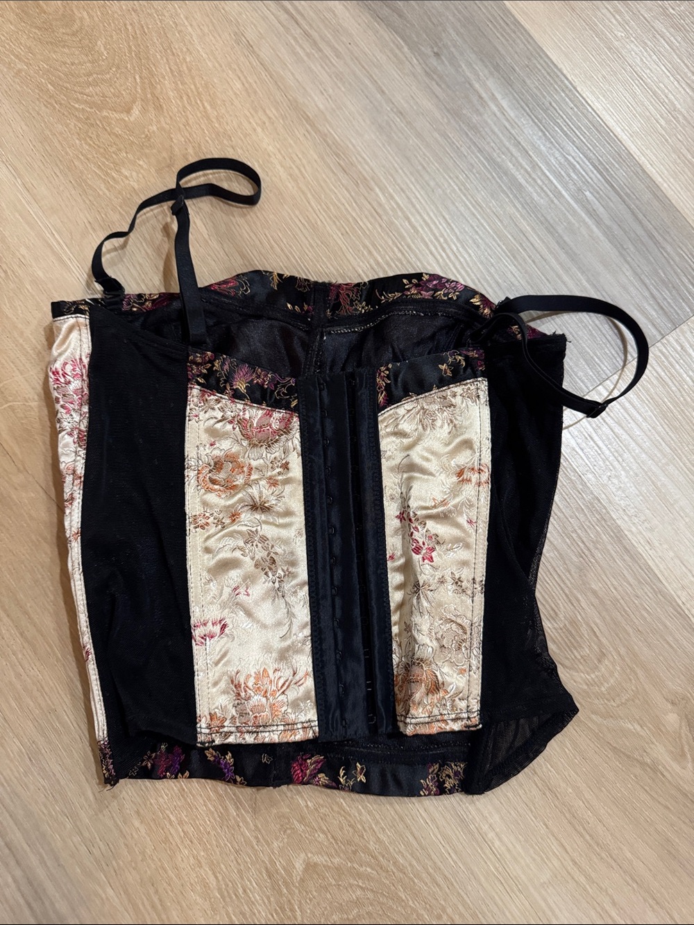 H&M Floral Satin Bustier Camisole in Cream, Pink and Black - Picture 4 of 6